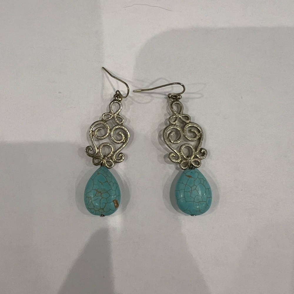 Turquoise and light gold finish dangle earrings
